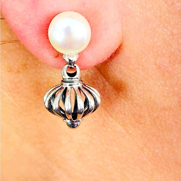 Lagos Caviar 8.5 mm Pearl Stud Drop Dangle Fluted Sterling silver Earrings .925 - Picture 13 of 13